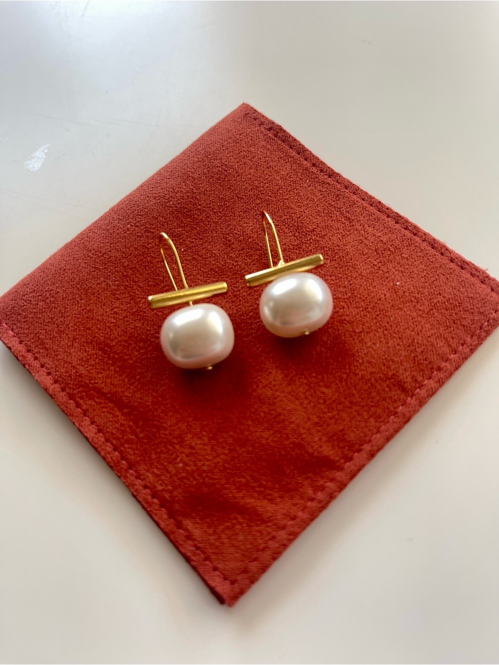 Gold-Bar Pearl Drop Earrings